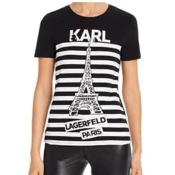 Karl Lagerfeld Black and White Striped Tee - Picture 1 of 11